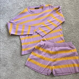 Women's Striped Purple and Yellow Sweater Set